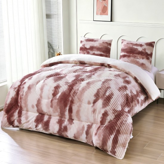 Pilotă Cocolino cu Blăniță 200×230 cm + 2 Fețe de Pernă 50×70 cm – Model Degrade Roz Pudrat și Maro, PDC-026 Pilote Iarna cu Blana