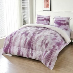 Pilotă Cocolino cu Blăniță 200×230 cm + 2 Fețe de Pernă 50×70 cm – Model Degrade Lila și Alb, PDC-039