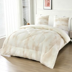 Pilotă Cocolino cu Blăniță 200×230 cm + 2 Fețe de Pernă 50×70 cm – Model Degrade Crem și Bej, PDC-040