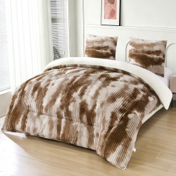 Pilotă Cocolino cu Blăniță 200×230 cm + 2 Fețe de Pernă 50×70 cm – Model Degrade Maro și Crem, PDC-043