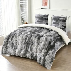 Pilotă Cocolino cu Blăniță 200×230 cm + 2 Fețe de Pernă 50×70 cm – Model Degrade Gri Închis și Gri Deschis, PDC-044