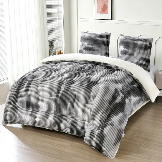 Pilotă Cocolino cu Blăniță 200×230 cm + 2 Fețe de Pernă 50×70 cm – Model Degrade Gri Închis și Gri Deschis, PDC-044 Pilote Iarna cu Blana