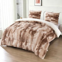 Pilotă Cocolino cu Blăniță 200×230 cm + 2 Fețe de Pernă 50×70 cm – Model Degrade Cappuccino și Crem, PDC-045