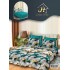 Lenjerie Pat Dublu 7 Piese Bumbac Satinat cu 2 Huse Pilotă - Model Valuri Smarald, LFS-059