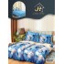 Lenjerie Pat Dublu 7 Piese Bumbac Satinat cu 2 Huse Pilotă - Model Fluturi Albaștri, LFS-152