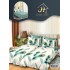 Lenjerie Pat Dublu 7 Piese Bumbac Satinat cu 2 Huse Pilotă - Model Pene de Păun, Verde Mentă, LFS-133