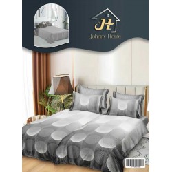 Lenjerie Pat Dublu 7 Piese Bumbac Satinat cu 2 Huse Pilotă - Model Cercuri, Gri, LFS-137