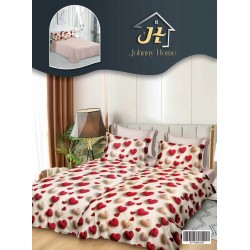 Lenjerie Pat Dublu 7 Piese Bumbac Satinat cu 2 Huse Pilotă - Model Inimioare Roșii, LFS-143