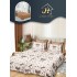 Lenjerie Pat Dublu 7 Piese Bumbac Satinat cu 2 Huse Pilotă - Model Fundițe Leopard, Bej, LFS-148