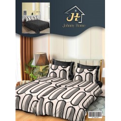 Lenjerie Pat Dublu 7 Piese Bumbac Satinat cu 2 Huse Pilotă - Model Geometric Alb-Negru, LFS-149