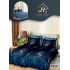 Lenjerie Pat Dublu 7 Piese Bumbac Satinat cu 2 Huse Pilotă - Model Muzical cu Stele, Bleumarin, LFS-134