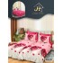Lenjerie Pat Dublu 7 Piese Bumbac Satinat cu 2 Huse Pilotă - Model Inimi Romantic, Roz, LFS-135