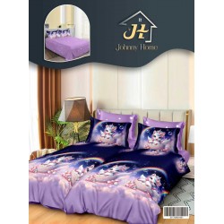 Lenjerie Pat Dublu 7 Piese Bumbac Satinat cu 2 Huse Pilotă - Model Unicorn Curcubeu, Mov, LFS-156
