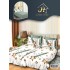 Lenjerie Pat Dublu 7 Piese Bumbac Satinat cu 2 Huse Pilotă - Model Stele Aurii, Alb-Verde, LFS-141