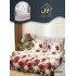 Lenjerie Pat Dublu 7 Piese Bumbac Satinat cu 2 Huse Pilotă - Model Trandafiri și Inimi, Roșu-Crem, LFS-139