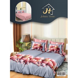 Lenjerie Pat Dublu 7 Piese Bumbac Satinat cu 2 Huse Pilotă - Model Macarons și Dulciuri, Gri-Roz, LFS-153