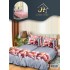 Lenjerie Pat Dublu 7 Piese Bumbac Satinat cu 2 Huse Pilotă - Model Macarons și Dulciuri, Gri-Roz, LFS-153