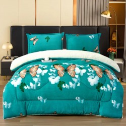 Pilotă Cocolino cu Blăniță 200×230 cm + 2 Fețe de Pernă – Model Fluturi, Turcoaz, PDC-038