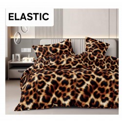 Set Lenjerie Pat Dublu Bumbac Satinat 4 Piese cu Cearșaf cu Elastic – Model Leopard, LDBS-068