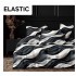 Set Lenjerie Pat Dublu Bumbac Satinat 4 Piese cu Cearșaf cu Elastic – Model Valuri Abstracte Negru-Gri, LES-072