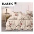 Set Lenjerie Pat Dublu Bumbac Satinat 4 Piese cu Cearșaf cu Elastic – Model Floral Bej, LES-065