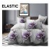 Set Lenjerie Pat Dublu Bumbac Satinat 4 Piese cu Cearșaf cu Elastic – Model Flori Mov, LES-070