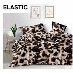Set Lenjerie Pat Dublu Bumbac Satinat 4 Piese cu Cearșaf cu Elastic – Model Animal Print Maro, LES-068