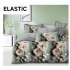 Set Lenjerie Pat Dublu Bumbac Satinat 4 Piese cu Cearșaf cu Elastic – Model Floral Verde Salvie, LES-098