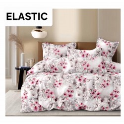 Set Lenjerie Pat Dublu Bumbac Satinat 4 Piese cu Cearșaf cu Elastic – Model Orhidee Roz, LES-100