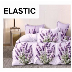 Set Lenjerie Pat Dublu Bumbac Satinat 4 Piese cu Cearșaf cu Elastic – Model Lavandă Mov, LES-101