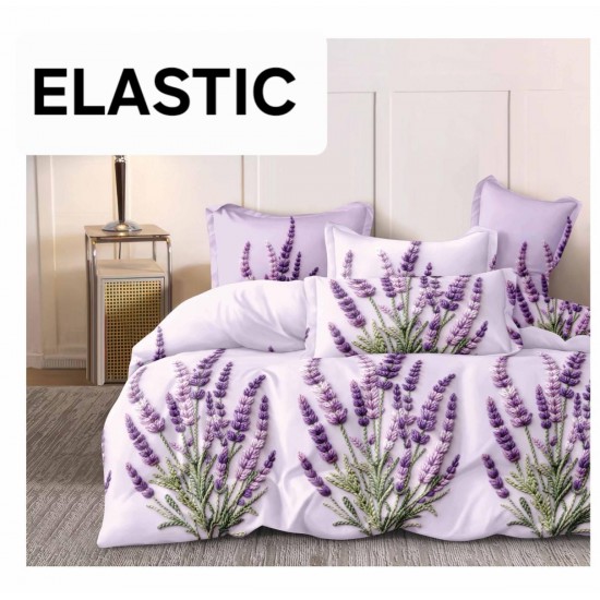 Set Lenjerie Pat Dublu Bumbac Satinat 4 Piese cu Cearșaf cu Elastic – Model Lavandă Mov, LES-101 3 lenjerii la 199 lei