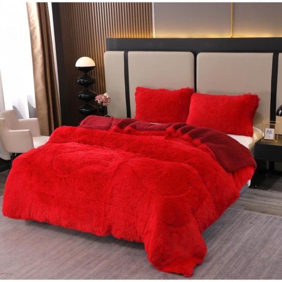 Pilota Fluffy cu Blăniță 200x230 cm + 2 fețe de pernă – Rosu, PF-001 Pilote Fluffy