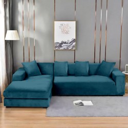 Set 2 Huse Elastice din Catifea pentru Colțar – Albastru Petrol, HCC-079