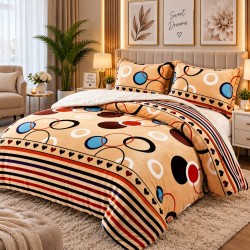 Pilotă Cocolino cu Blăniță 200×230 cm + 2 Fețe de Pernă 50×70 cm – Model Geometric Multicolor Bej, PDC-047
