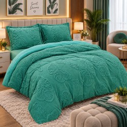 Set Pilota Pufoasa Cocolino, 3 Piese, 200x230 cm, cu Imprimeu FLUTURI 3D, Turquoise, PDC-117
