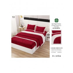 Lenjerie Pat Dublu 4 Piese Croșetată cu Blăniță – Bordo, cu Elastic, LCT-001