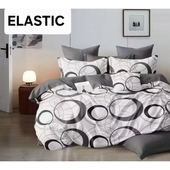 Set Lenjerie Pat Dublu Bumbac Satinat 4 Piese cu Cearșaf cu Elastic – Model Cercuri Gri și Negru, LES-104 3 lenjerii la 199 lei