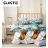 Set Lenjerie Pat Dublu Bumbac Satinat 4 Piese cu Cearșaf cu Elastic – Model Floral Turcoaz cu Auriu, LES-105