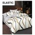 Set Lenjerie Pat Dublu Bumbac Satinat 4 Piese cu Cearșaf cu Elastic – Model Valuri Alb, Negru și Auriu, LES-106