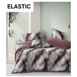 Set Lenjerie Pat Dublu Bumbac Satinat 4 Piese cu Cearșaf cu Elastic – Model Blăniță Gri-Maro, LES-107