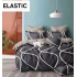 Set Lenjerie Pat Dublu Bumbac Satinat 4 Piese cu Cearșaf cu Elastic – Model Abstract Negru cu Linii Albe, LES-108
