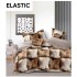 Set Lenjerie Pat Dublu Bumbac Satinat 4 Piese cu Cearșaf cu Elastic – Model Pătrate cu Blăniță Maro și Crem, LES-109