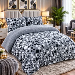 Pilotă Cocolino cu Blăniță 200×230 cm + 2 Fețe de Pernă 50×70 cm – Model Cercuri Gri, Alb și Negru, PDC-081
