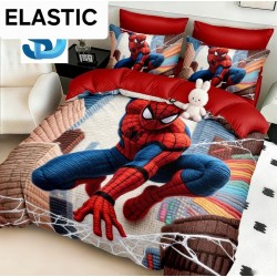 Lenjerie Pat Dublu 6 Piese Finet cu Cearșaf cu Elastic – Model Supererou Spider-Man, LCC-081