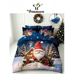 Set Lenjerie Pat Dublu Finet 6 Piese cu Cearșaf cu Elastic 5D – Model Moș Crăciun în Peisaj de Iarnă, LTC-039