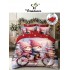 Set Lenjerie Pat Dublu Finet 6 Piese cu Cearșaf cu Elastic 5D – Model Crăciun cu Spiriduși pe Bicicletă, LTC-044