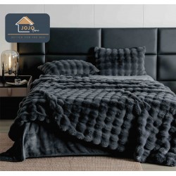 Lenjerie de Pat Luxury Extra Pufoasă din Blăniță Artificială Tip Iepure, 6 Piese – Gri Antracit, LCE-024