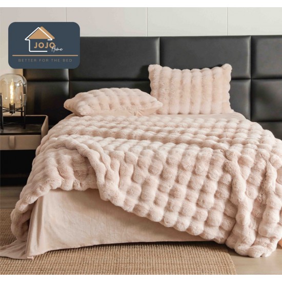 Lenjerie de Pat Luxury Extra Pufoasă din Blăniță Artificială Tip Iepure, 6 Piese – Bej, LCE-025 Lenjerii Blanita Iepure