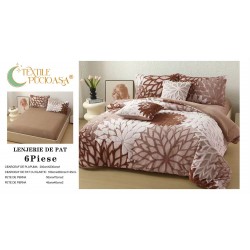 Lenjerie de Pat Cocolino cu Model în Relief, 6 Piese, Cearșaf cu Elastic – Cappuccino, LEC-018