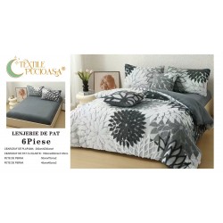 Lenjerie de Pat Cocolino cu Model în Relief, 6 Piese, Cearșaf cu Elastic - Gri Antracit,  LEC-126